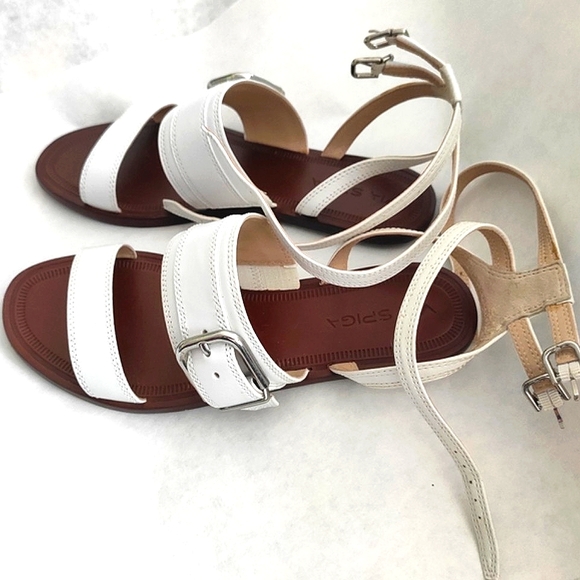 Via Spiga Sedana Sandals White Leather Buckle Size 7.5 - Picture 4 of 12